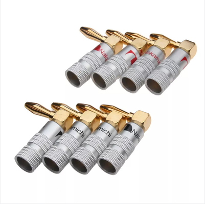 Hexie Right Angle Nakamichi Banana Plugs Jack Silver Color Multiscene