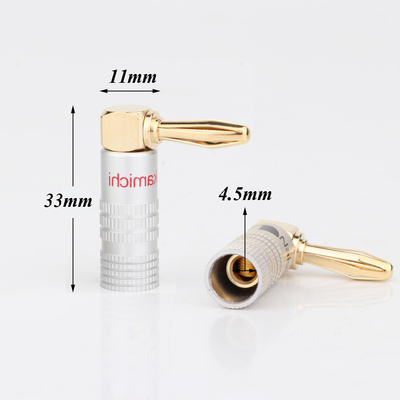 Right Angle 4mm Nakamichi Banana Plugs Aluminum Shell 24K Gold Plated